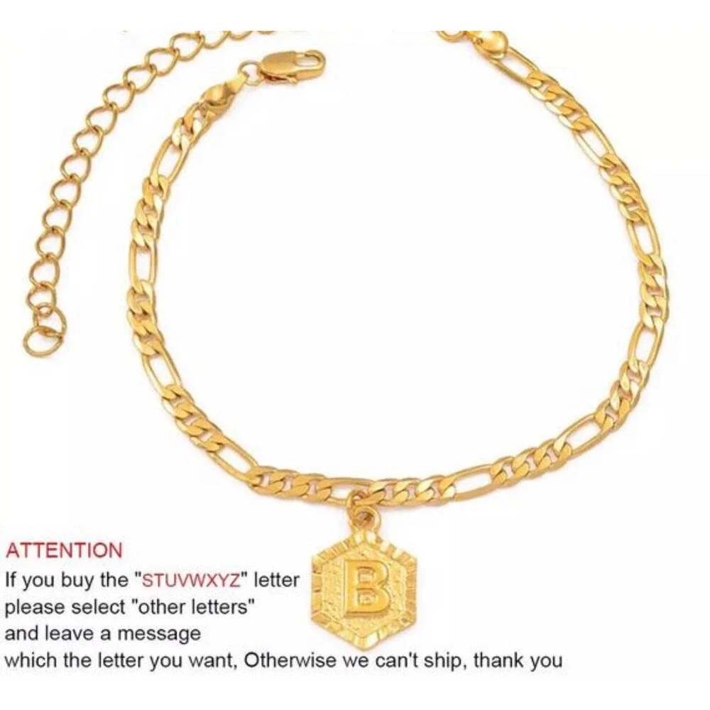 Initial A-Z ANKLET Length 22cm + 10cm Extender Chain/Gold Color